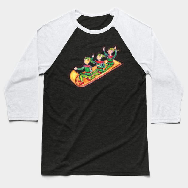 Elves on toboggan in gouache Baseball T-Shirt by holidaystore